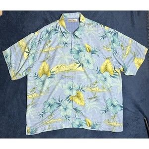 Tommy Bahama 100% Silk Hawaiian Floral Shirt 2XL Button Up Casual